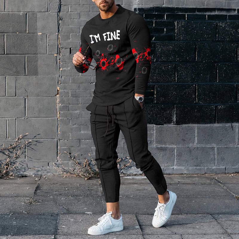 Halloween Black Letters T-Shirt And Pants Two Piece Set