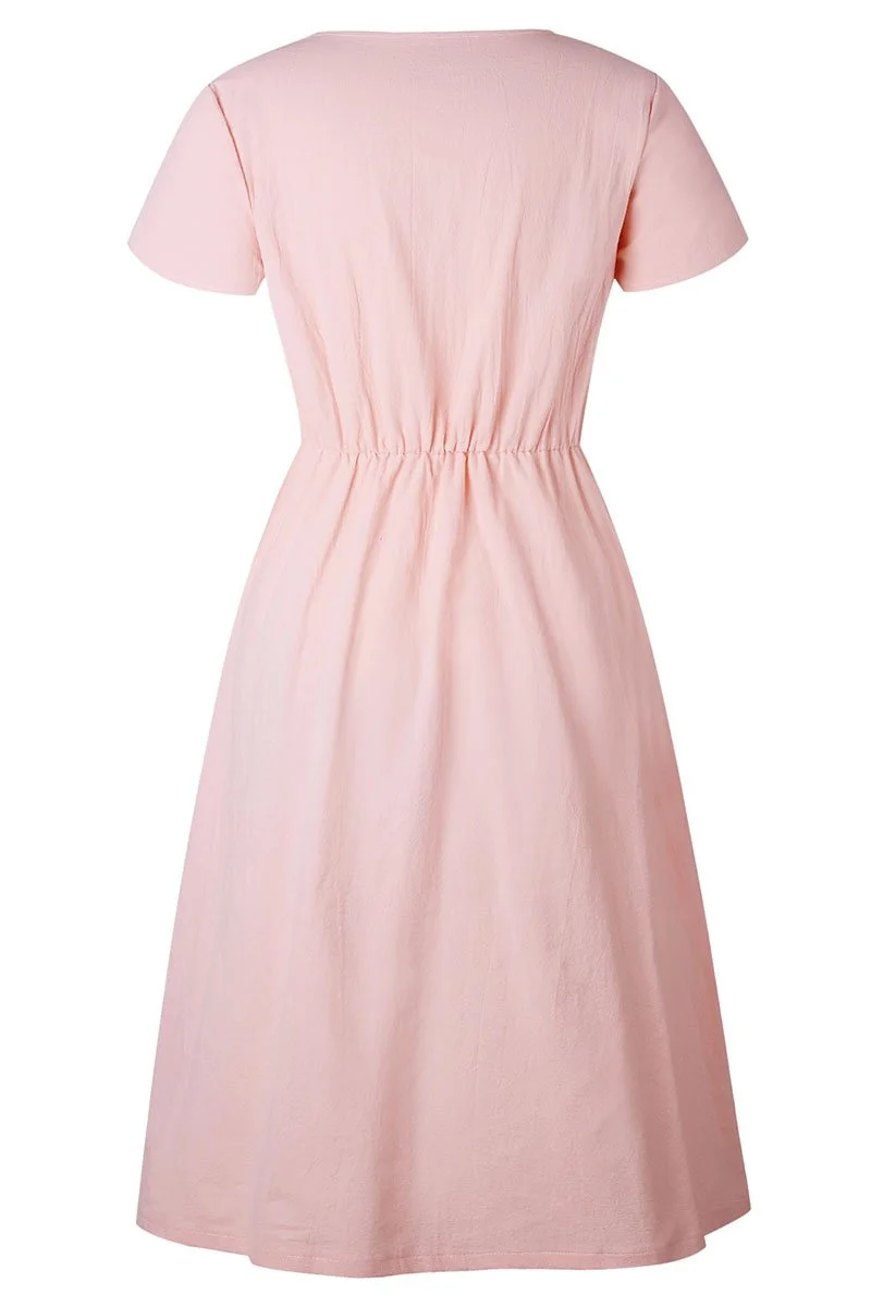 V-neck Pocket Midi Dress(4 Colors)