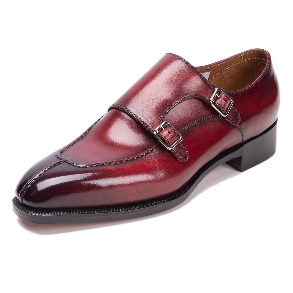 VCSHOES Formal Work Office Men Vintage Leather Wedding Dress Shoes Loafers Double Buckle Loafers Flat