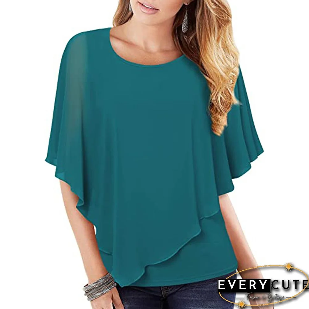 Peacock Blue Solid Layered Elegant Blouse Top