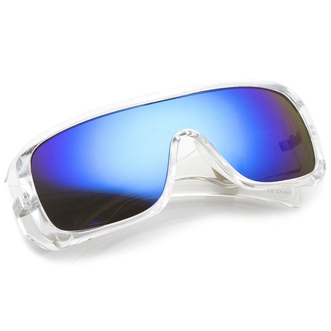 Men's Oversize Goggle Flat Top Mirror Mono Lens Shield glasses 60mm