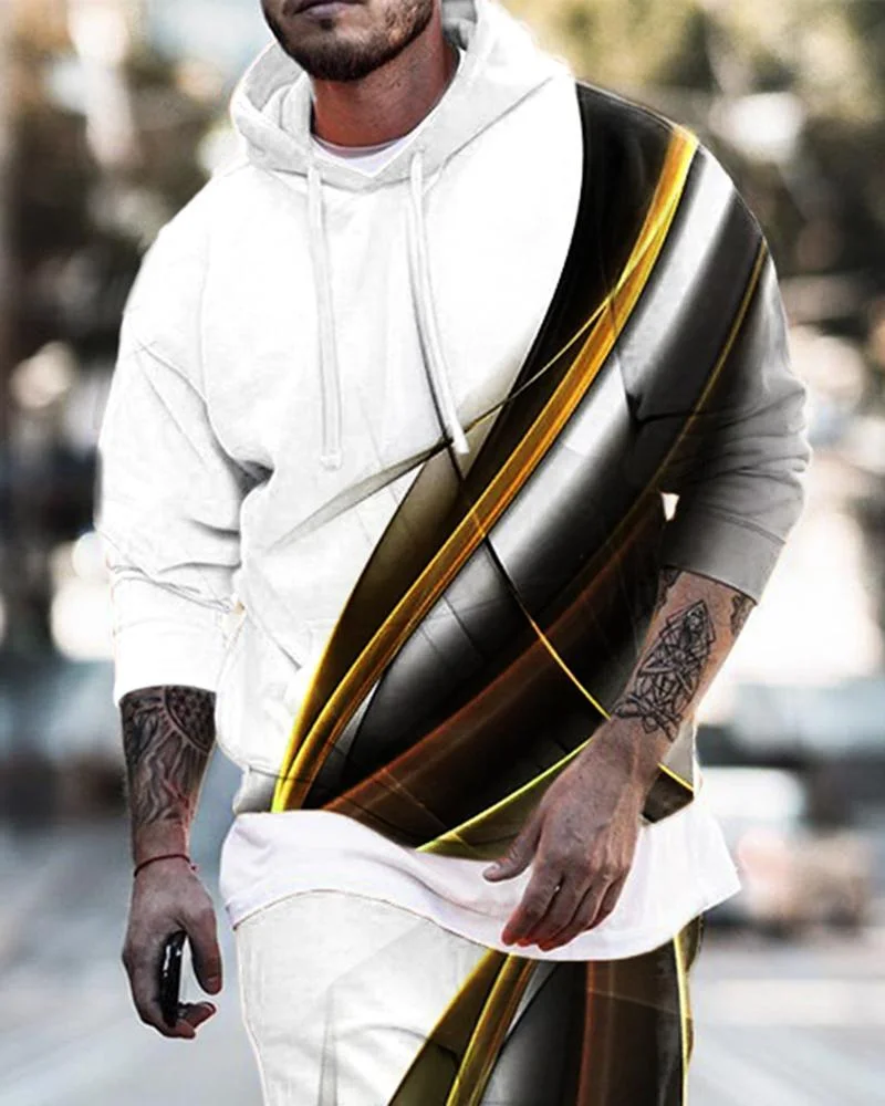 Men's Abstract Print Hooded Hoodies