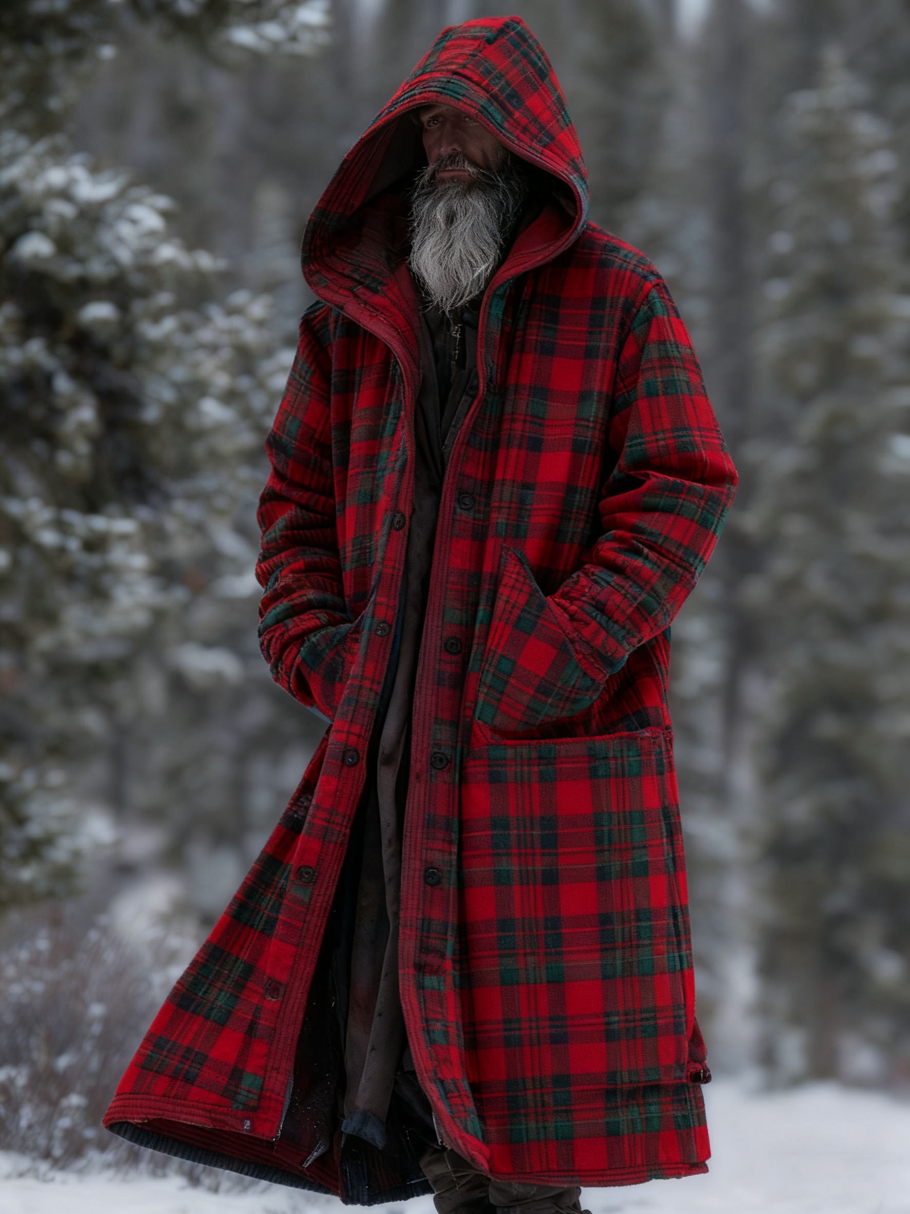 Men's Autumn Winter Christmas Printed Hooded Fleece Jacket