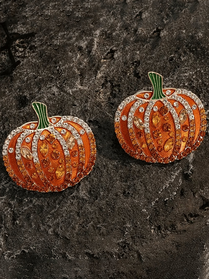 Halloween Sparkling Pumpkin Stud Earrings