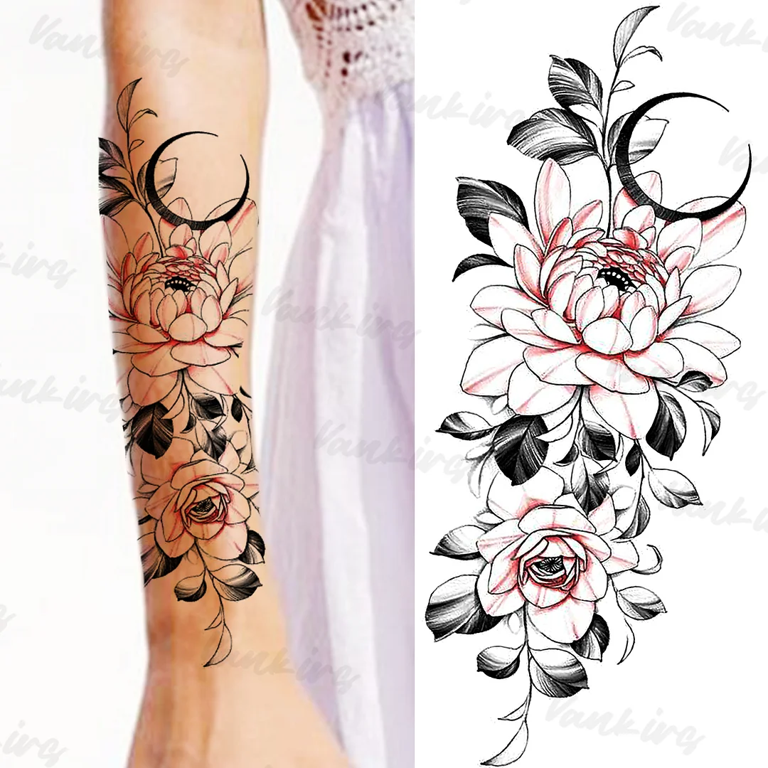 Sdrawing Flower Temporary Tattoos For Women Girls Realistic Lavender Butterfly Flower Fake Tattoo Sticker Forearm Body Tatoos 3D