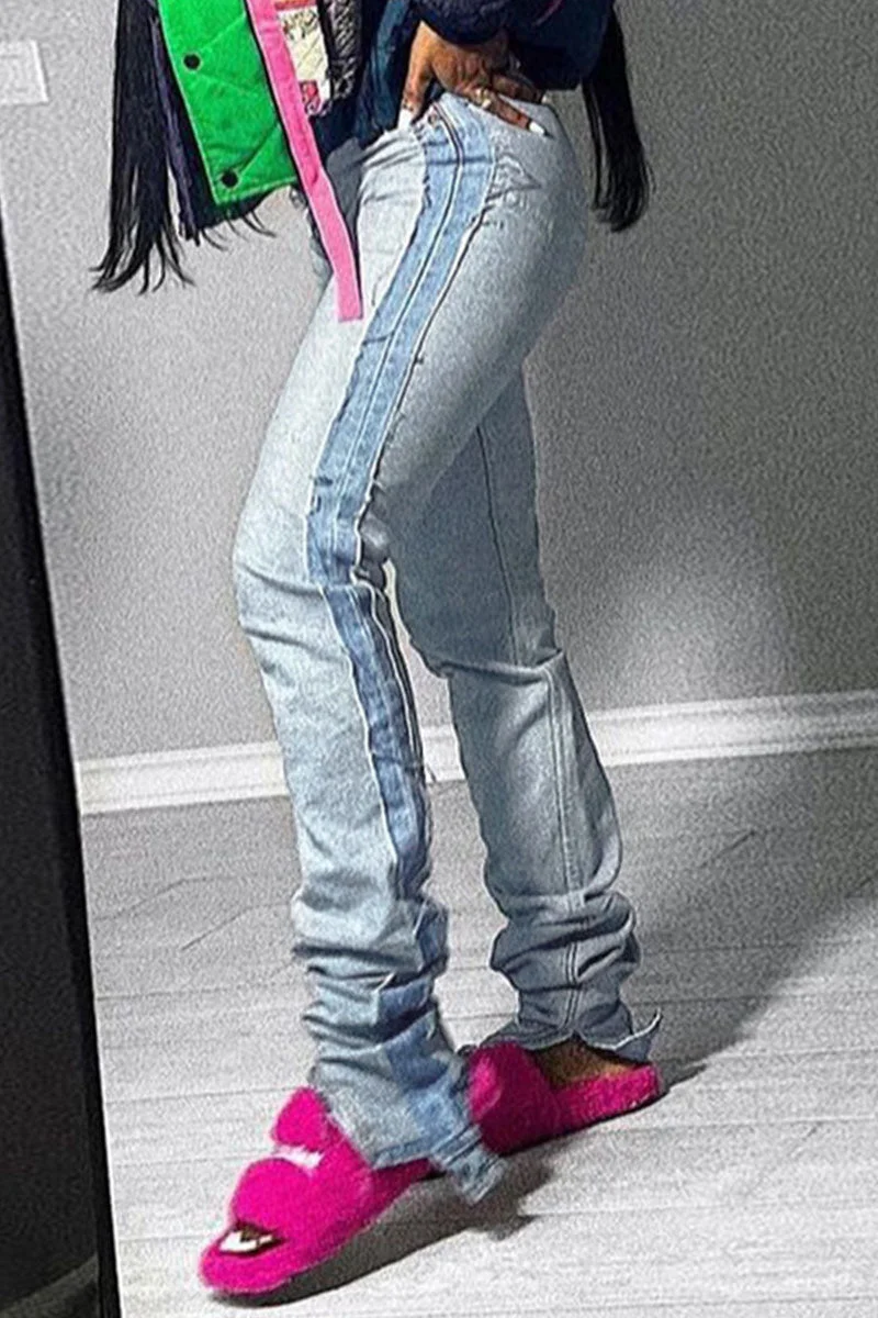 Casual Street Solid Make Old Split Joint Slit High Waist Denim Jeans