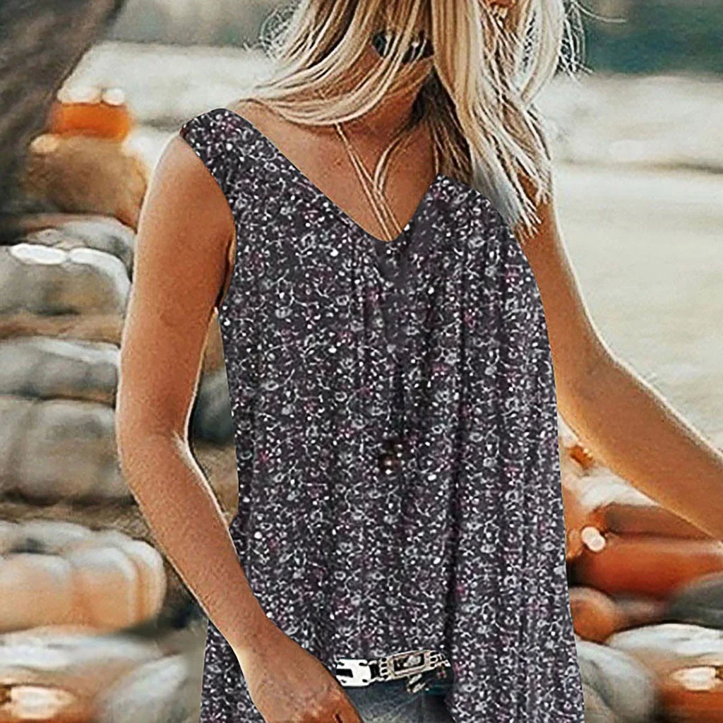 Plus Size 7XL Fashion Flowers Blouse Sexy V-Neck Tee Tunic Tops Casual Summer Ladies Top Female Women Sleeveless Blusas Pullover