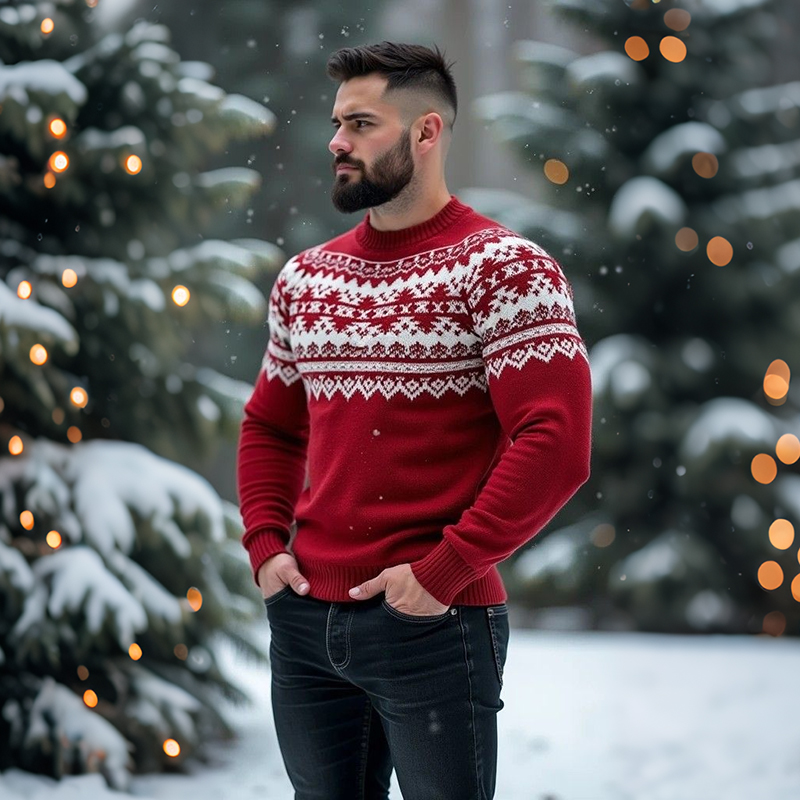 Men's Warmth Scandinavian Knit Jacquard Icelandic Art Cozy Knit Sweater elevenforest