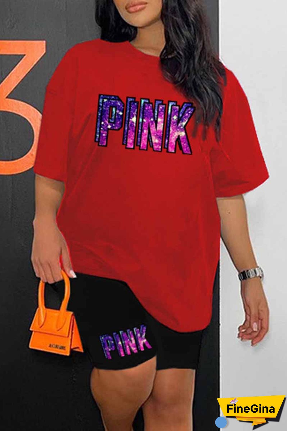 Blue Casual Print Letter O Neck Short Sleeve Two Pieces