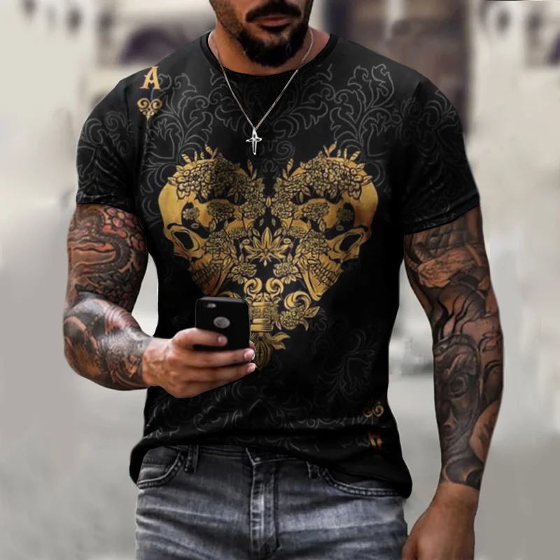 Designer retro playing card printing men's T-shirt / [viawink] /