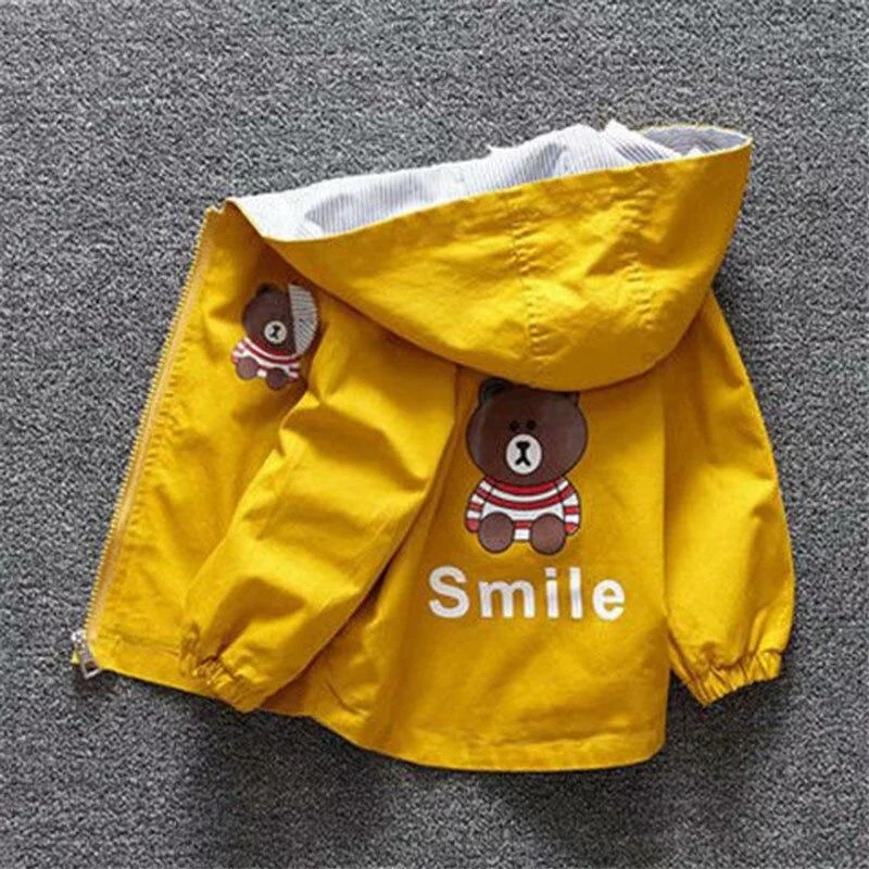 New Autumn Windbreaker Kids Jacket Boys Cute cotton  Baby Outerwear Coats Girls Kids Hooded Children Clothing