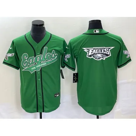 Men's Philadelphia Eagles Green Team Big Logo Cool Base Stitched Baseball Jersey LECZ