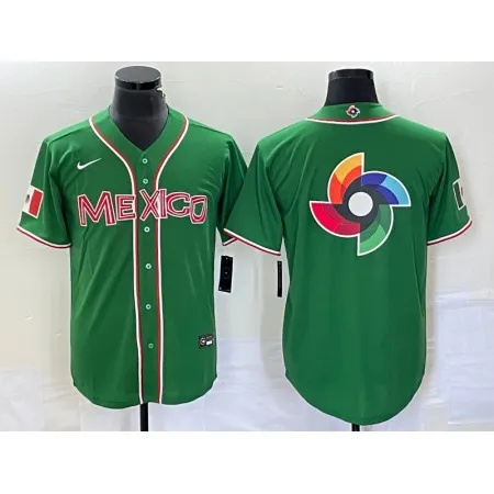 Men's Mexico Baseball 2023 Green World Baseball Classic Team Big Logo Stitched Jersey 52IN
