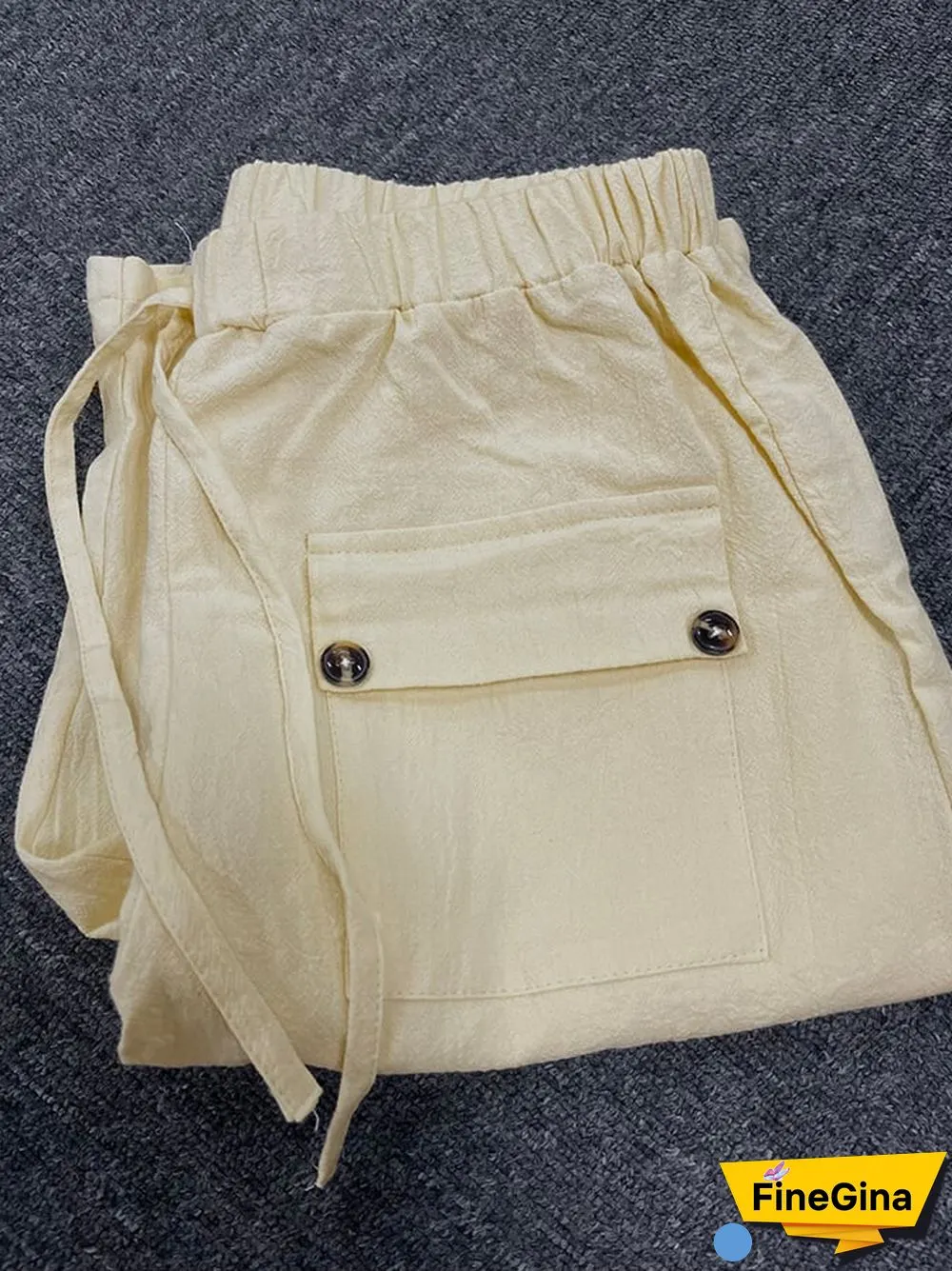 Solid Color Double Pocket Lace Loose Casual Cropped Pants