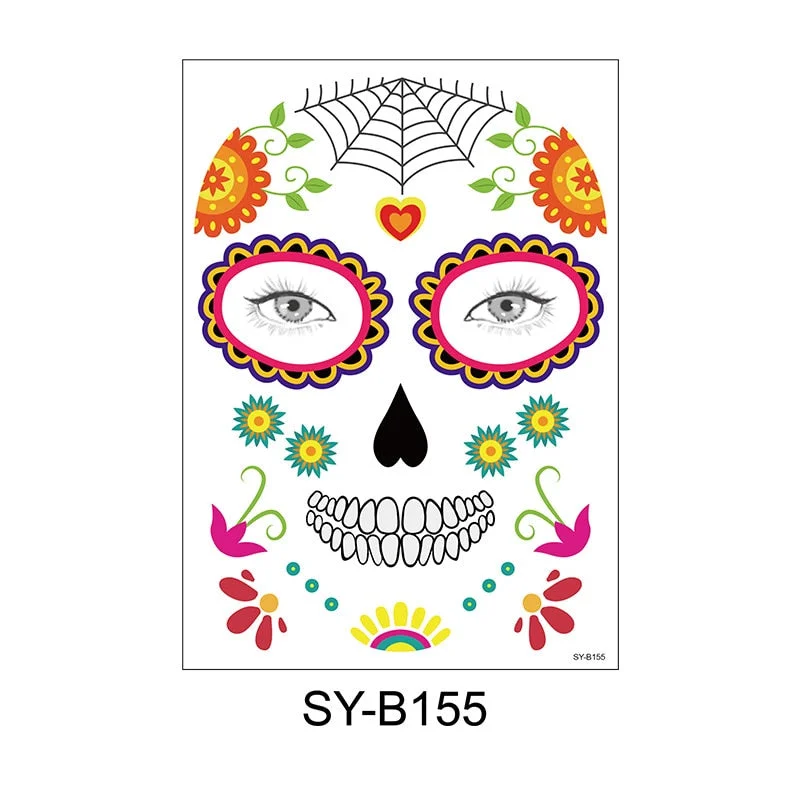 Facial Makeup Sticker Special Waterproof Face Tattoo Day Of The Dead Skull Face Dress Up Halloween Temporary Tattoo Stickers