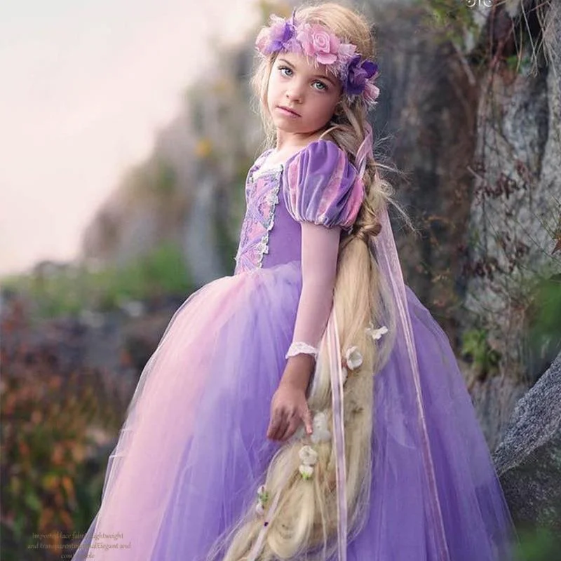 Long Sleeve Girls Christmas Dress Princess Dress up Halloween Party Gown Cartoon Character Cosplay Costume for Kids Children