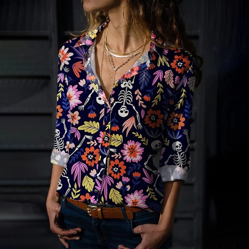 New Floral Print Blouses Women 2022 Spring Fashion Turn-down Collar Long Sleeve Elegant Work Shirt Plus Size Casual Tops Femme