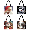 (US Only)4pcs Christmas Linen Tote Bag Handbag Large Capacity Women Shopping Shoulder Bag