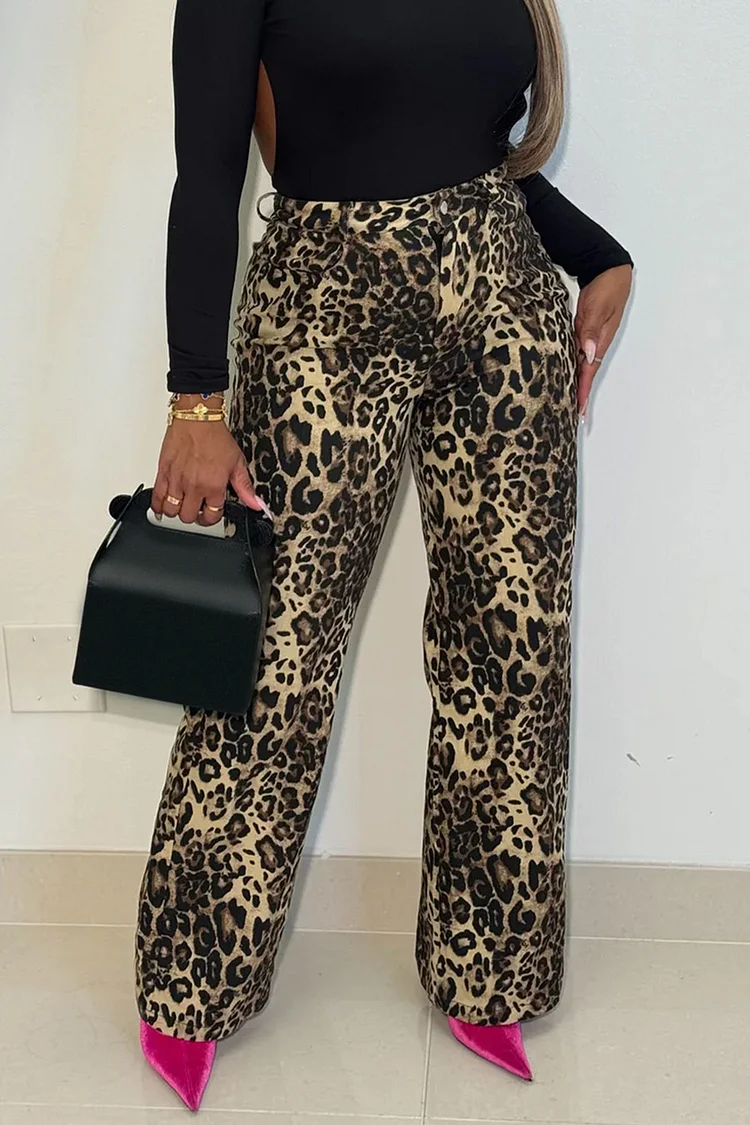 Plus Size Daily Brown Leopard Casual Pants [Pre-Order] 2024 - Xpluswear