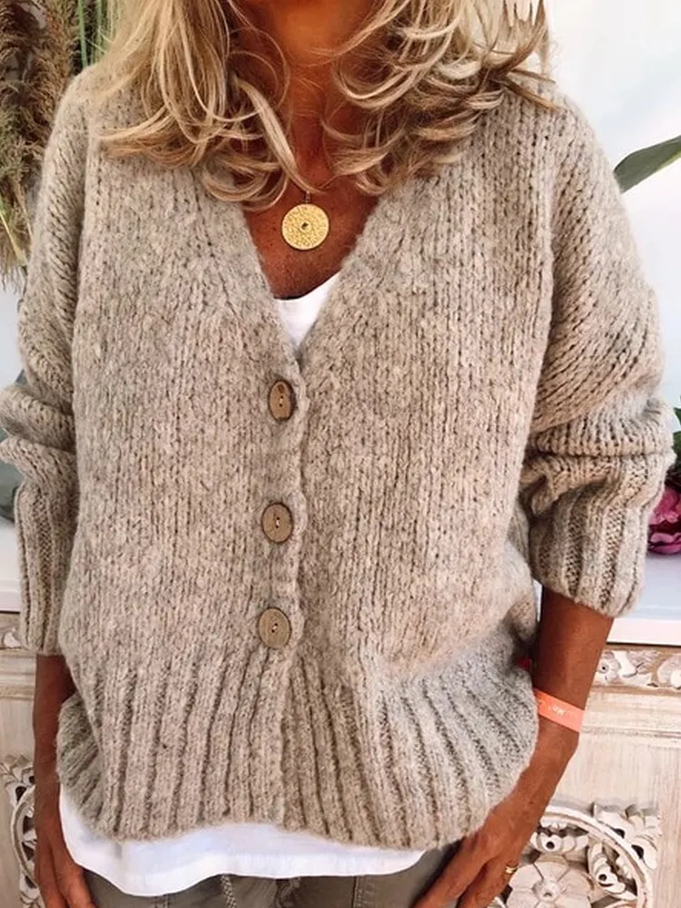 Plus Size Women Buttoned Casual Cardigans Sweater