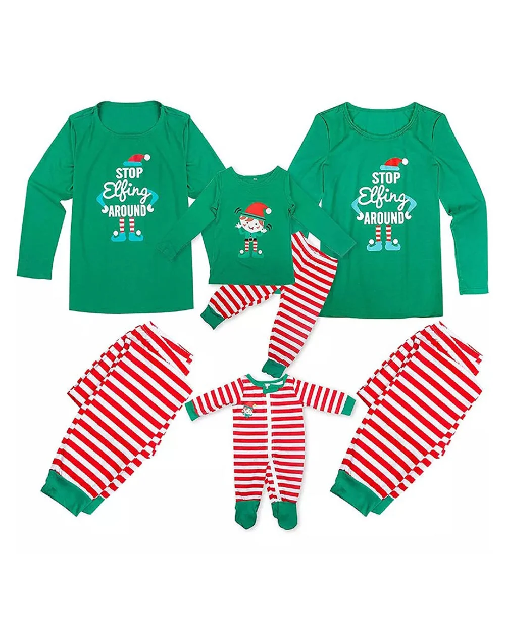 Green Santa Red Striped Christmas Pajamas