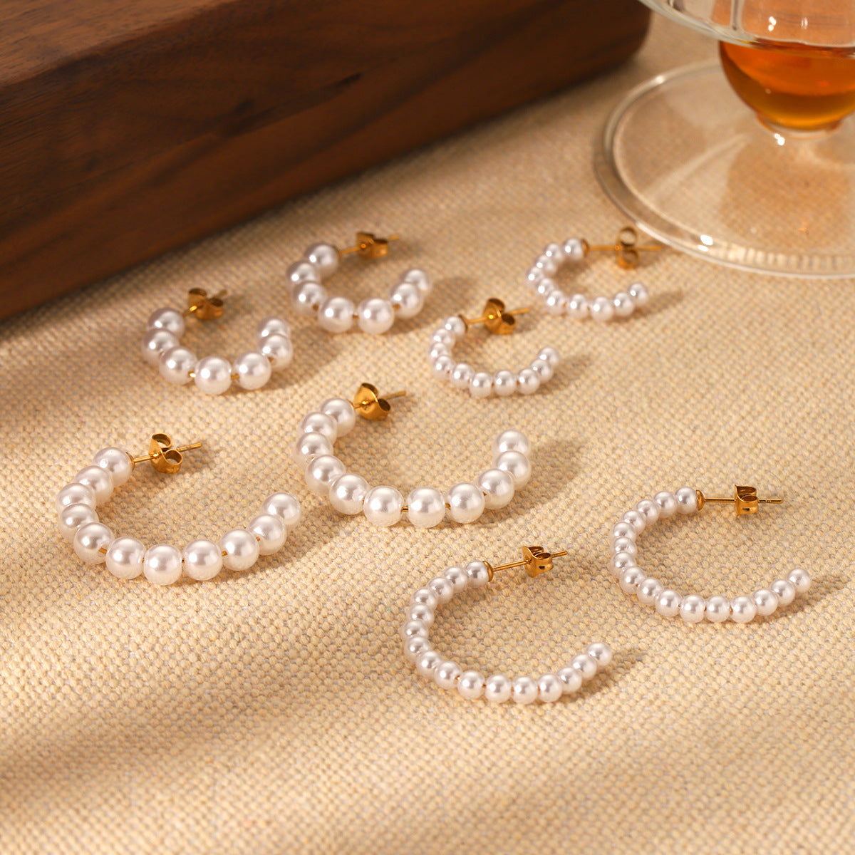 Ins Stainless Steel C-Shaped Pearl Earrings Female Retro Millet Pearl Earrings