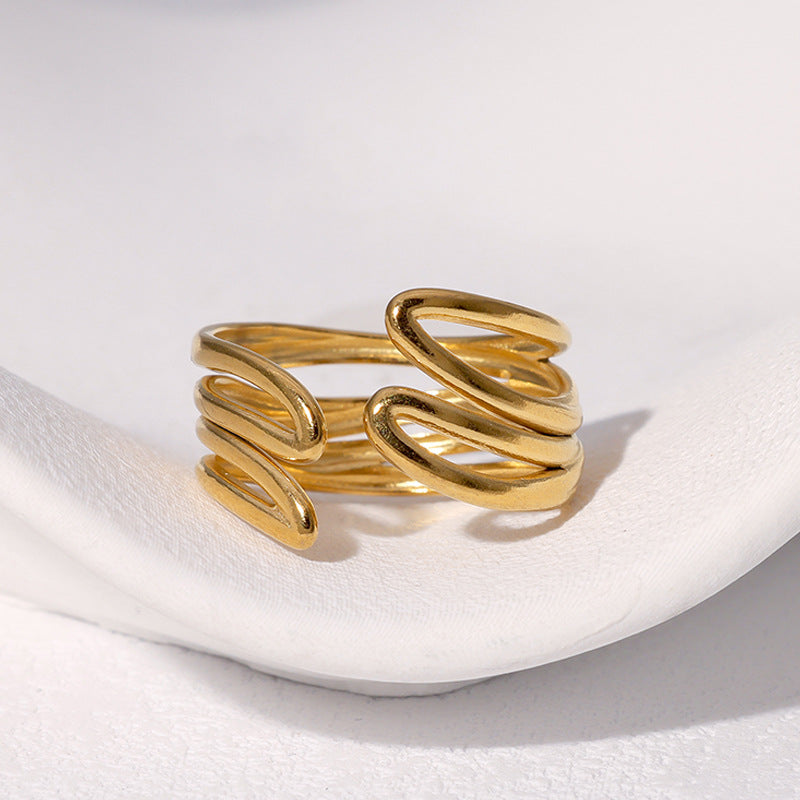 Geometric Simple Hollow Lines Stainless Steel Opening Adjustable Cold Style Ring Female Ins Trend