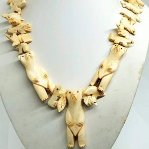 pornhint Pornhint Vintage Zuni Fetish Necklace, Native American BEAR and Animals Hand Carved Bone