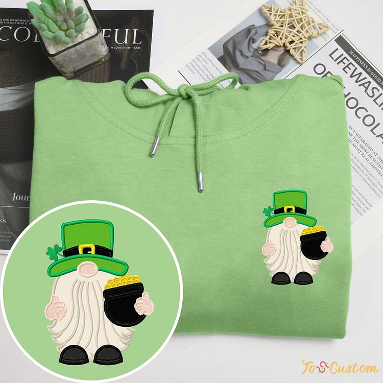 TOSCUSTOM™ St Patricks Day Gnome Embroidered Sweatshirts Custom Irish Shirt
