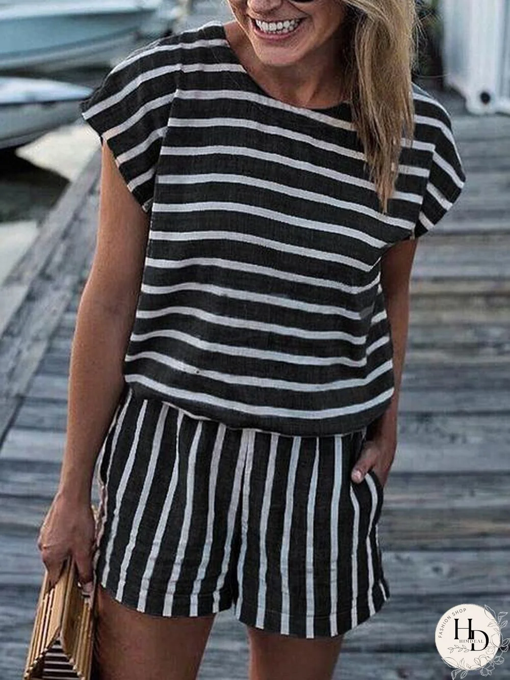 Stripes Print Casual Romper