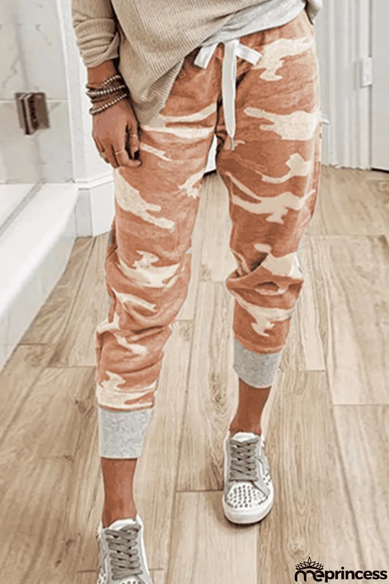 Casual Camouflage Print Draw String Capris Patchwork Bottoms