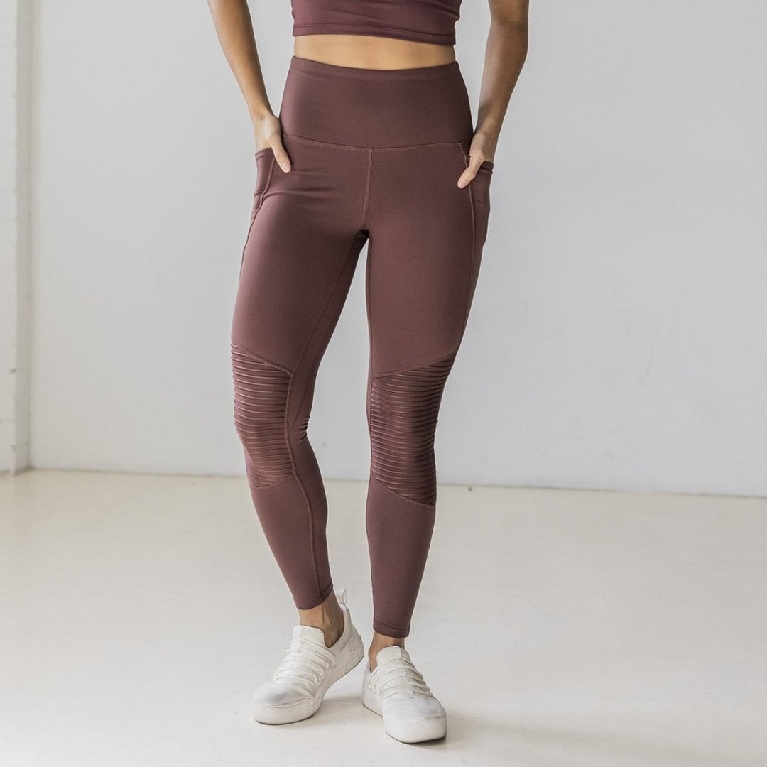 High Waisted Moto Leggings - Fossil shopify LILYELF