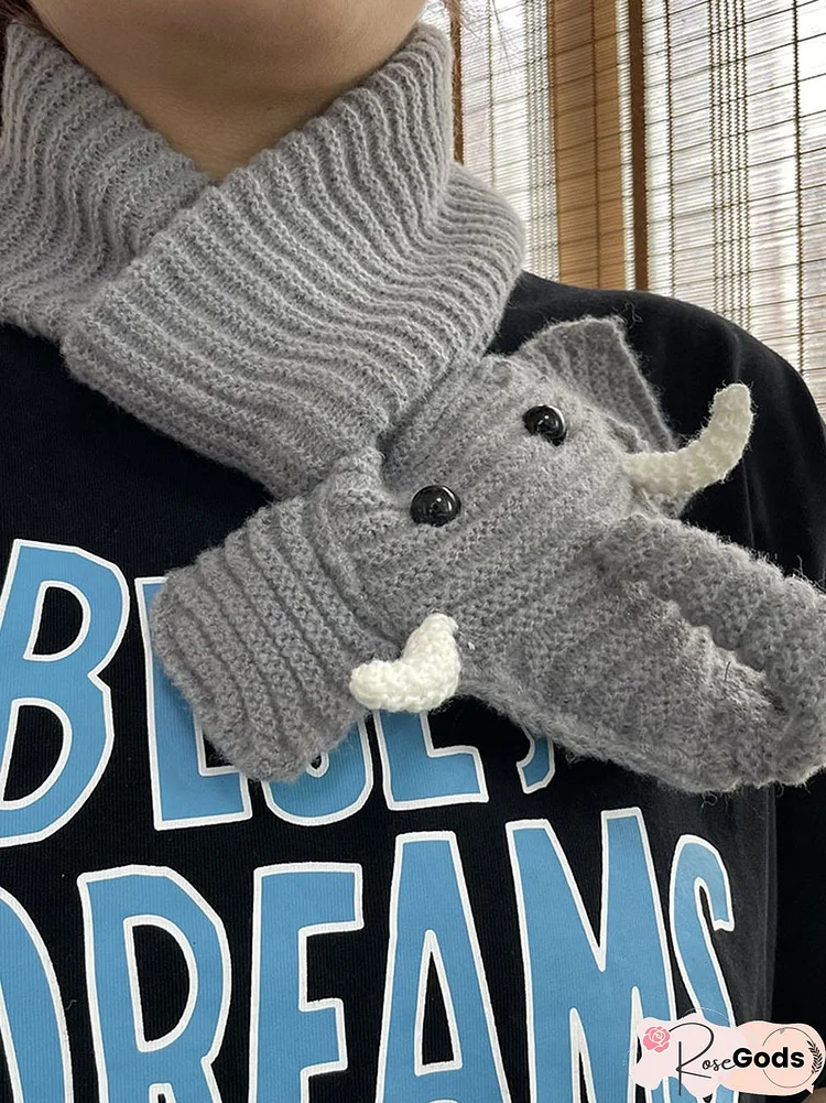 3D Elephant Shaped Hand Knitted Wool Scarf Autumn Winter Warm Scarf