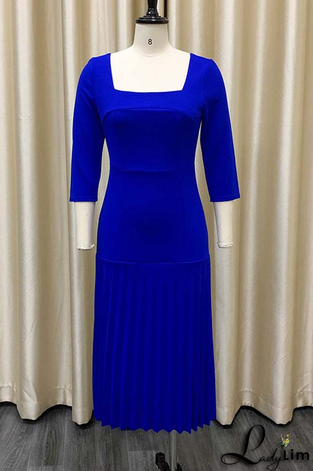 Purple Elegant Solid Patchwork Fold Square Collar Straight Dresses