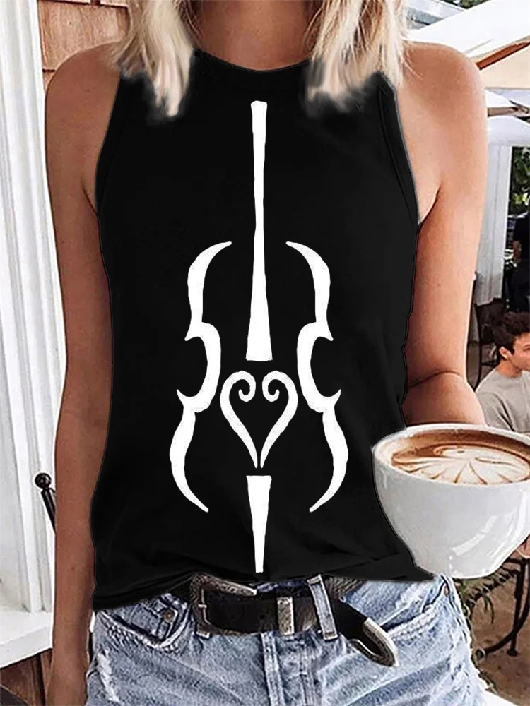 Classy Cello Line Art Graphic Tank Top
