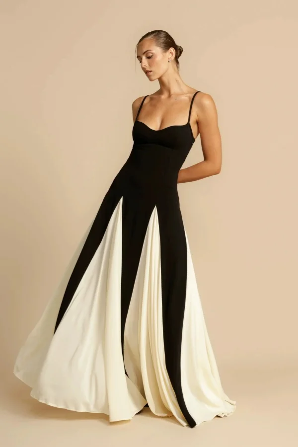 Black Ivory Spliced Sleeveless Spaghetti Straps A-Line Prom Dress ZT0337