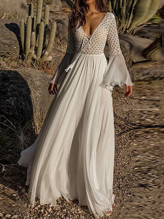 Boho Dress Cover Beach Wear Long Maxi Mesh Patchwork Fashion Modern Plain Neck Sleeve