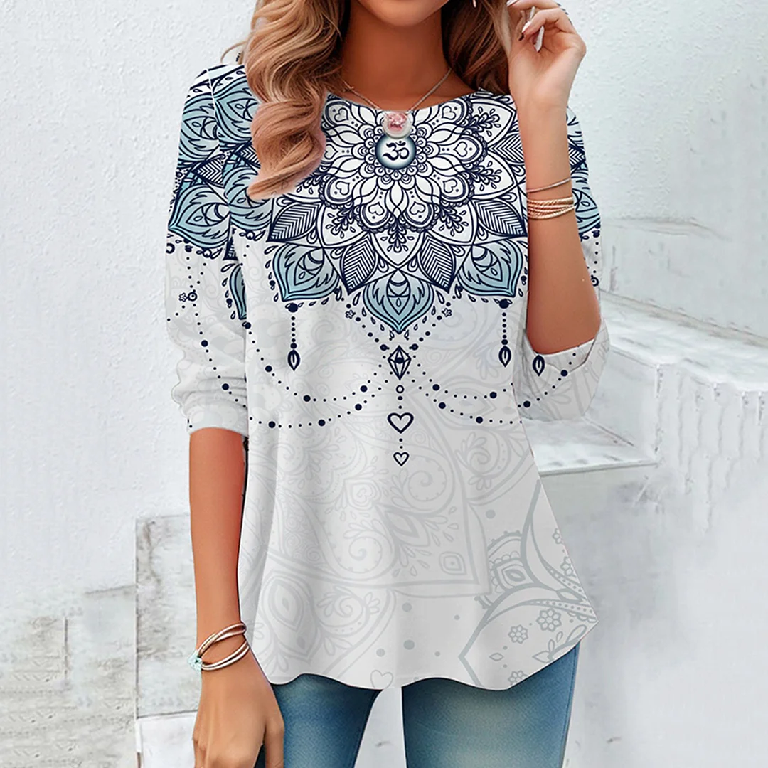 Mandala Print Women's Round Neck T-Shirt