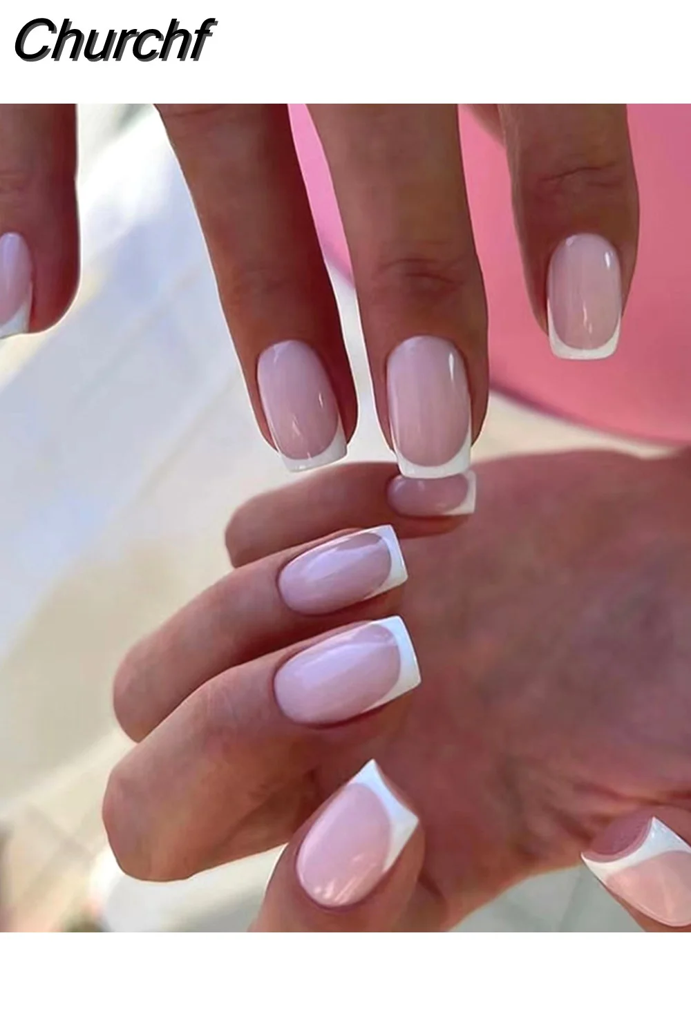 Churchf French Ballerina Fake Nail Pink Gradeint Natural Coffin False Nails Wholesale Nails Supplier Manicure Tool 24pcs/Box-Nail Inspo