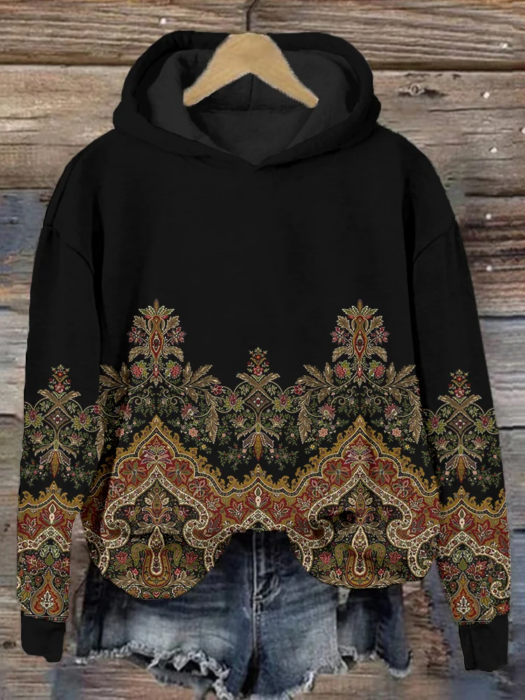 Comstylish Retro Western Pattern Print Comfy Hoodie