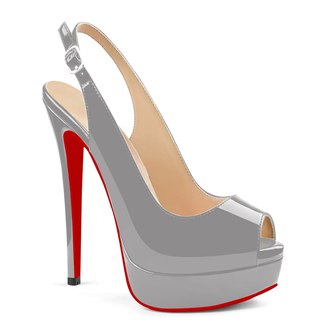 150mm Red Bottom Slingback High Heels Open Toe Platform Strap Pumps Sandals-MERUMOTE