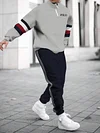 Men's fashion casual color match print long sleeve two piece set