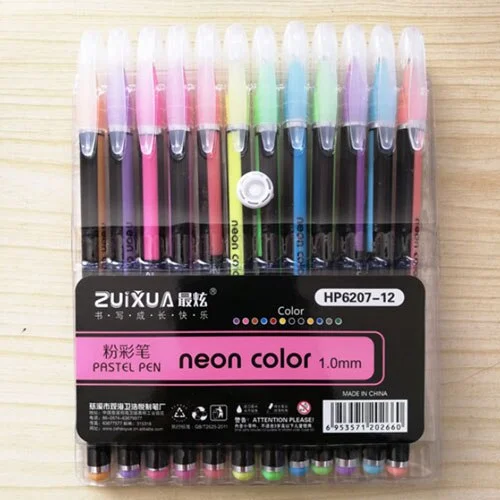 12 Color Gel Pen Set Metallic Pastel Glitter School Stationery Marker DIY Sketching Painting Drawing Doodling Pen for Kids Gifts