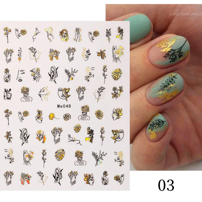 1 Pc White Gold Laser Leaves 3D Nail Stickers Leaf Cute Spring Sliders for Nails Flowers Adhesive Sticker Nail Art Design Decal-Nail Inspo