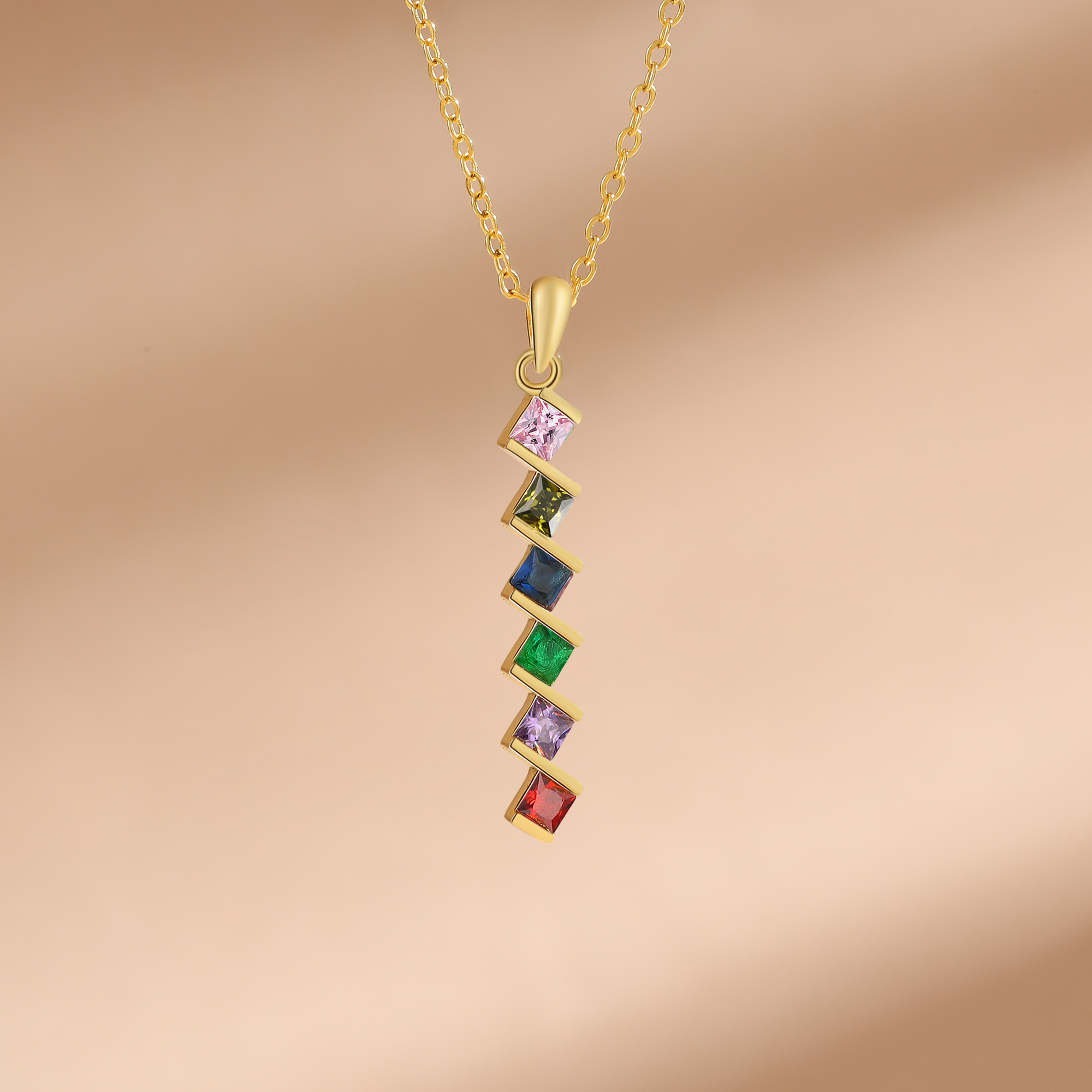 Personalised Women's Necklace Custom 6 Birthstones Pendant Necklace Birthday Gift for Her-Jessemade AU