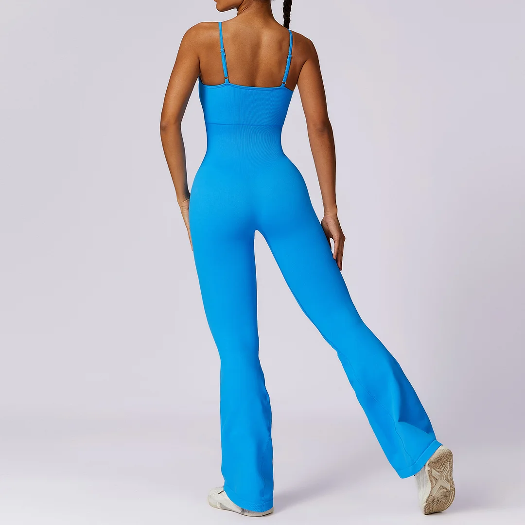 PASUXI 2024 Fitness Sports Gym Quick Dry Workout Flared One Piece Yoga Bodycon Jumpsuits for Women