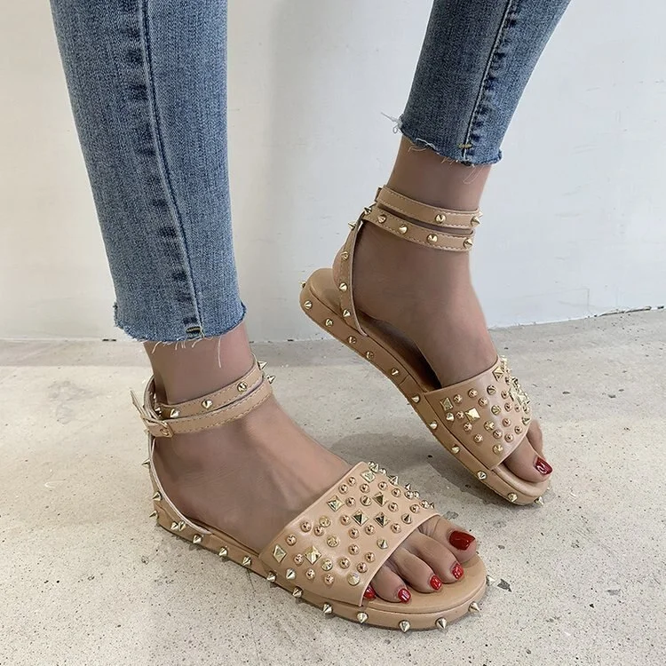 Qengg New Rivet Sandals Women 2022 Summer Rome Style Open Toe Buckle Ladies Casual Shoes 35-43 Large-Sized Female Comfortable Feetwear