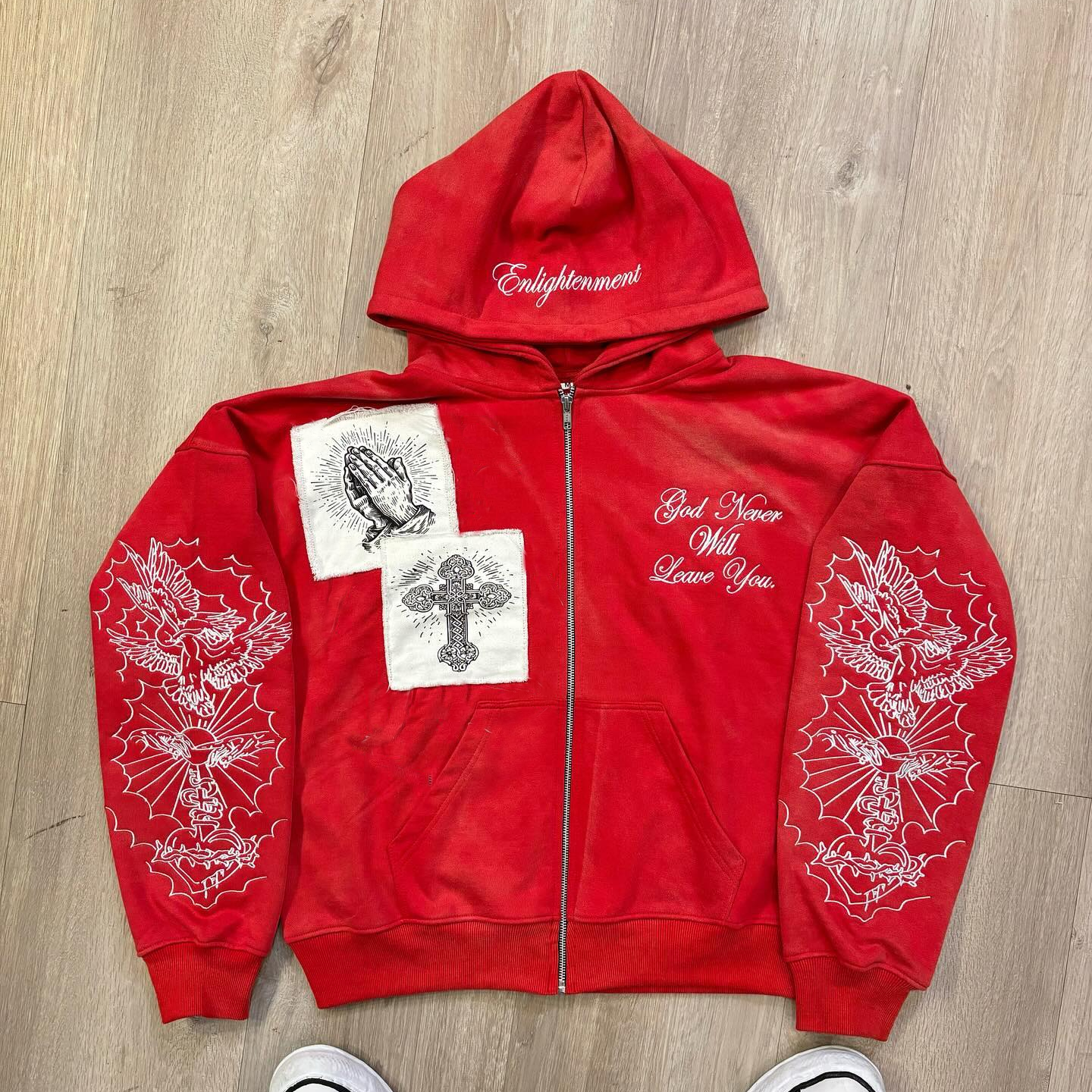 Enlightenment patch zip-up hoodie