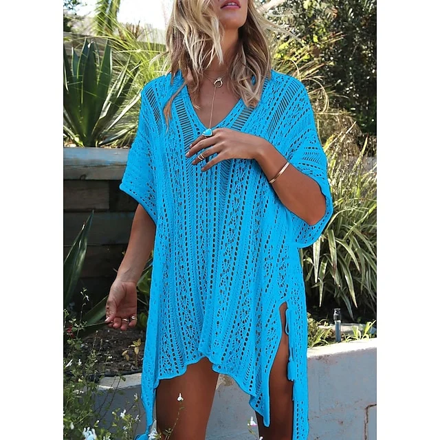 Women's Swimwear Cover Up Oversized Hole Solid Color Beach Dress Swimsuit