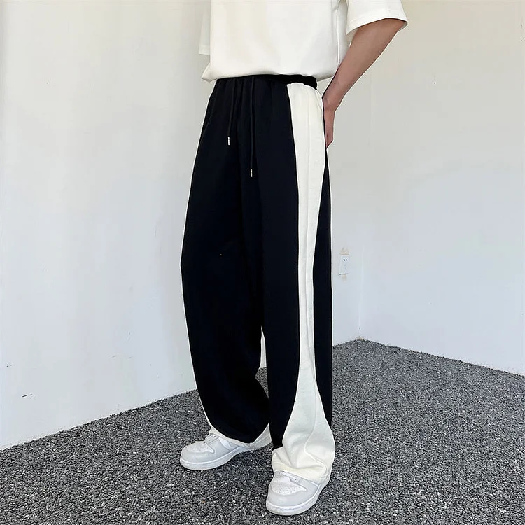 Spliced Sporty Loose Design Pants-dark style-men's clothing-halloween